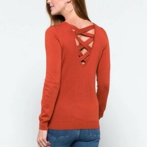 *NWOT* Love Ellie Mia Lattice Back V-Neck Knit Sweater